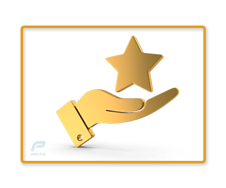 a hand holding a golden star badge in a golden border