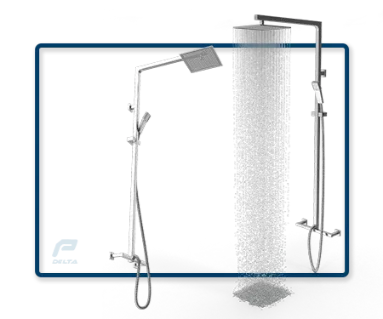 3D illustration of water flowing from a shower on the plumbing near me in Cheektowaga, NY webpage by Delta P