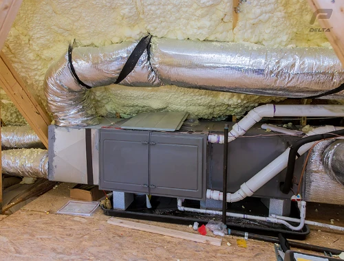 image of typical furnace found in attic area of home by delta p ny