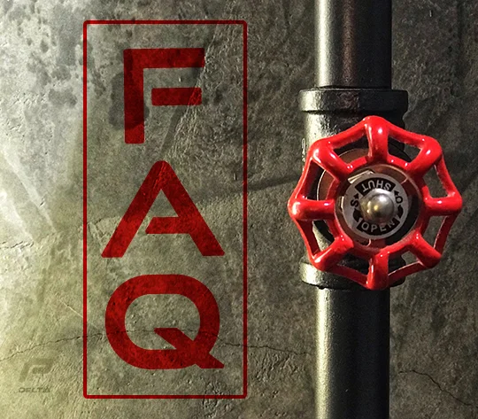 image of valve on pipe for delta p web page about emergency plumber near me in buffalo ny with text reading faq